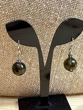 Handcrafted Olive Green Faceted Bead EarringsWomen Jewelry authentic stones